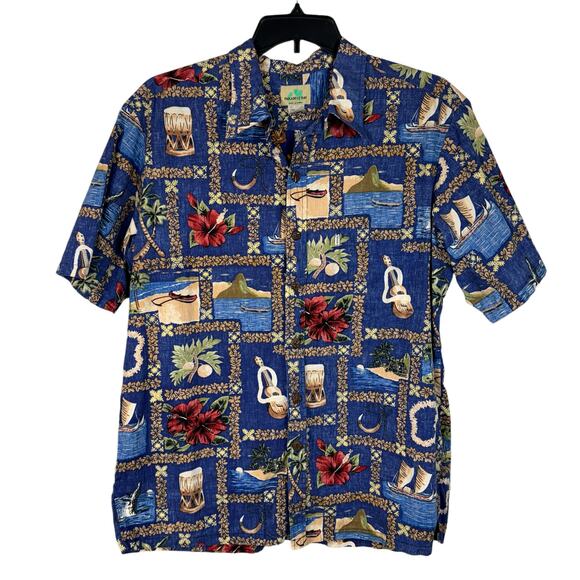 Paradise Bay X-Large Mens Hawaiian Shirt Button-Up Short Sleeves Pocket Slits - Picture 1 of 4